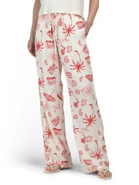 CALI1850 Linen Blend Printed Pants